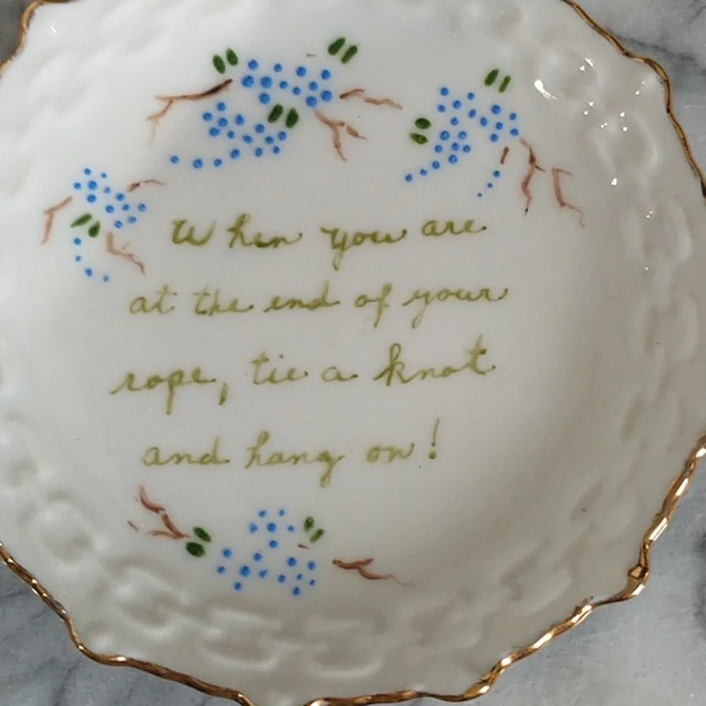 Vintage Lot of 6 Hand Painted Floral Trinket Dishes with Sayings, Bible verses, - Picture 2 of 7